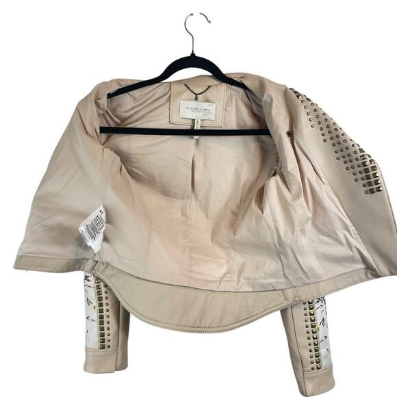BCBGMAXAZRIA Runway Mannix Leather Floral Studded Jacket Gray Violet Combo Sz XS - Picture 5 of 9